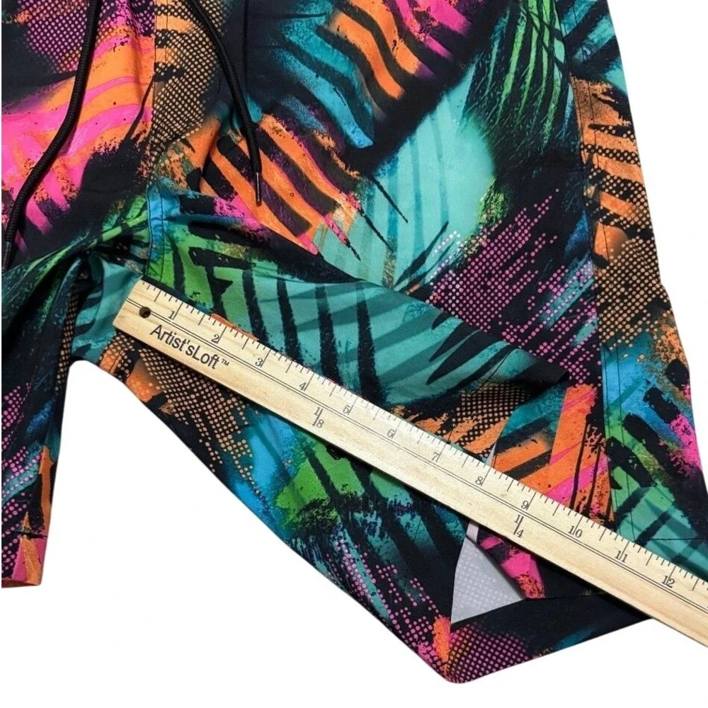 Hot Coals Swim Trunks Mens M Multi‎ Color Tropical Palm Abstract Board Shorts